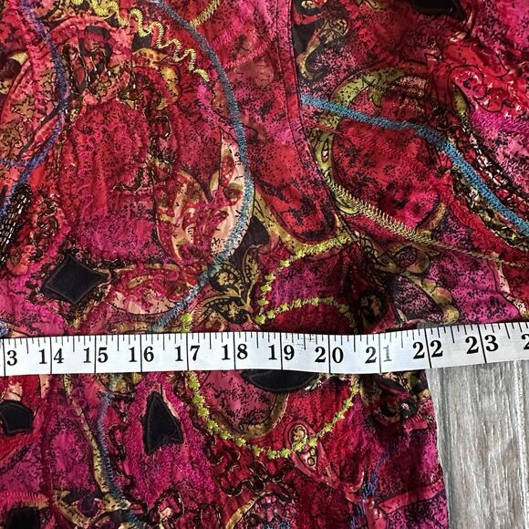 Chicos Jacket Topper Coat Silk 2/S Pink Boho Beaded Embroidered Blazer Artsy - Picture 9 of 10